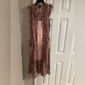 Sleeveless Pink and Brown Patterned Dress